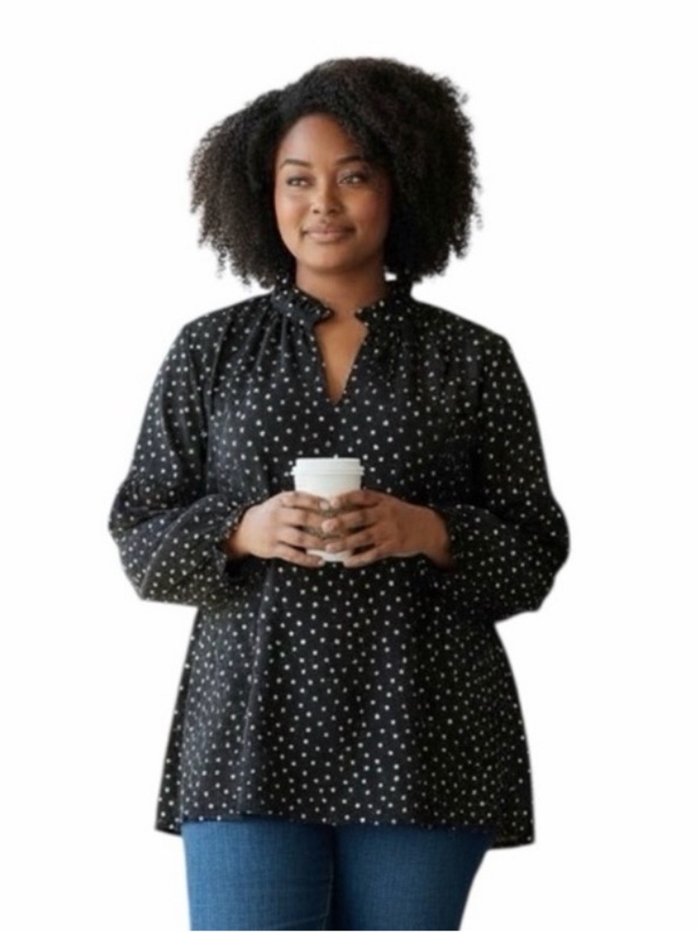 Lane Bryant Black Long Sleeve Blouse with Gold Pattern size 18